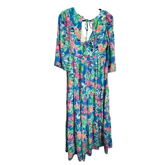 Lilly Pulitzer Rease Maxi Dress Butterfly Floral Print V Neck Tie Back Size 8 - Picture 12 of 12